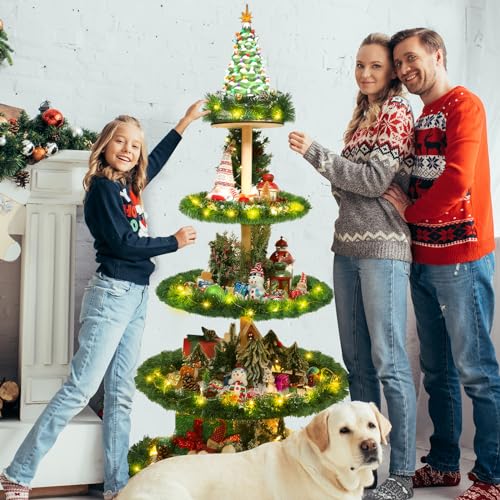 5-Tier Wooden Christmas Village Display Stand - 59 Inch Holiday Ornament Holder