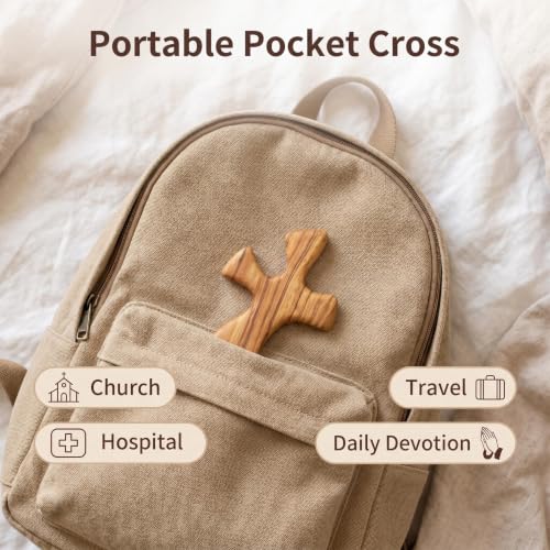 Hand-Carved Olive Wood Palm Cross - 4.72 Inch Comfort Prayer Cross