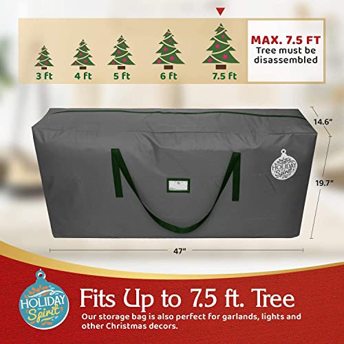 HOLIDAY SPIRIT 7.5ft Waterproof Christmas Tree Storage Bag with Reinforced Handles – Charcoal