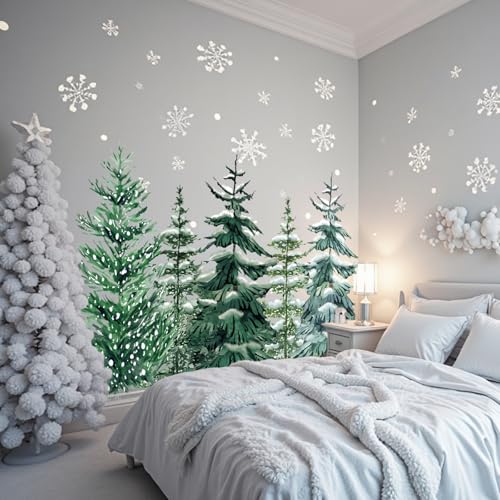 JarThenaAMCS Snowy Forest Winter Christmas Wall Stickers 6 Sheets 11.8 x 35.4 in Peel & Stick Mural