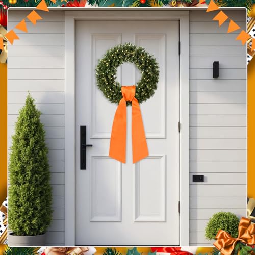 2-Piece Fall Wreath Sash Orange Satin for Front Door Decor