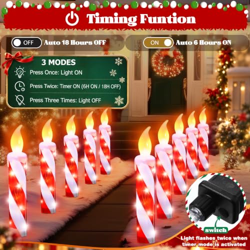 ElectricWise 5 Pack Christmas Candle Lights Outdoor Red Candy Cane Pathway Decor