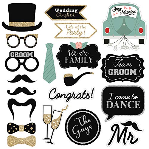 40-Piece Pre-Assembled Wedding Photo Booth Props - Pink and Teal Decor