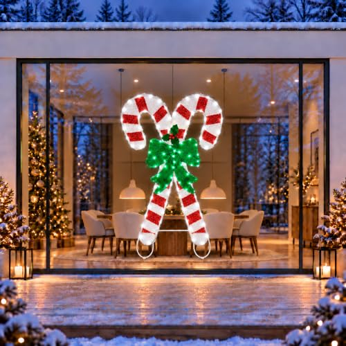 Wonder Solar 1.6FT x 2.5FT Lighted Christmas Candy Cane Decoration with Green Bow
