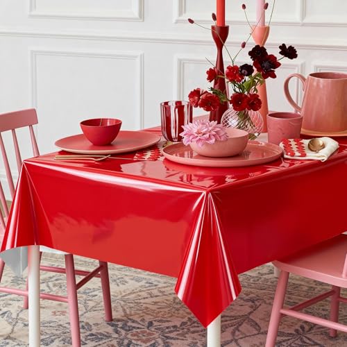Mwellewm 3Pcs Red Disposable Foil Tablecloths 54x72 Inch for Christmas Parties