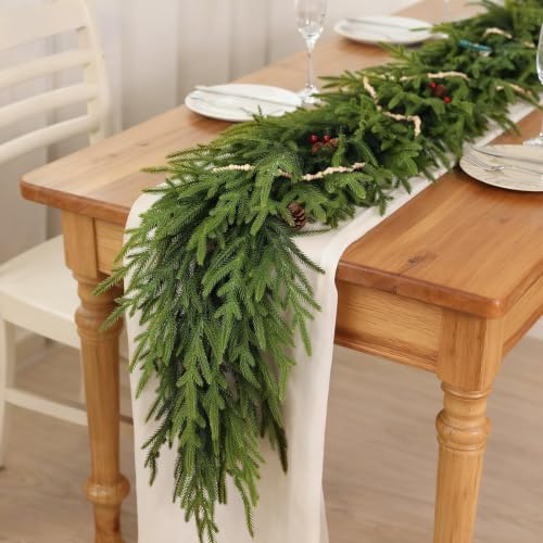YXZZWL 16FT Artificial Christmas Garland Faux Norfolk Pine for Stair & Fireplace Decor