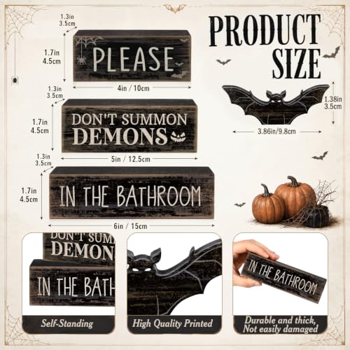 Moucuny Gothic Bat & Demon Halloween Bathroom Decor Set - Wooden Book Display