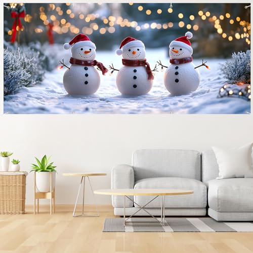 THISFIND Three Snowmen Christmas Garage Door Banner 6 x 13 ft Holiday Decor