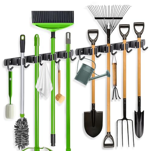 2 Pack Stainless Steel Broom and Mop Holder Wall Mount Organizer