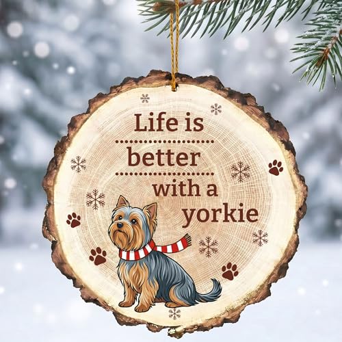 Yorkie Dog Wooden Christmas Ornament - Pet Lover Holiday Decor Gift