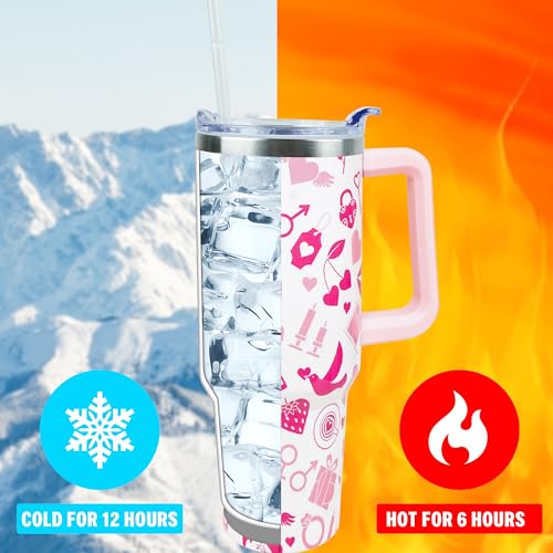 Lumumanber Love-2 40oz Valentines Day Tumbler with Handle & Straw – Stainless Steel Travel Mug, Vacuum Insulated Cup