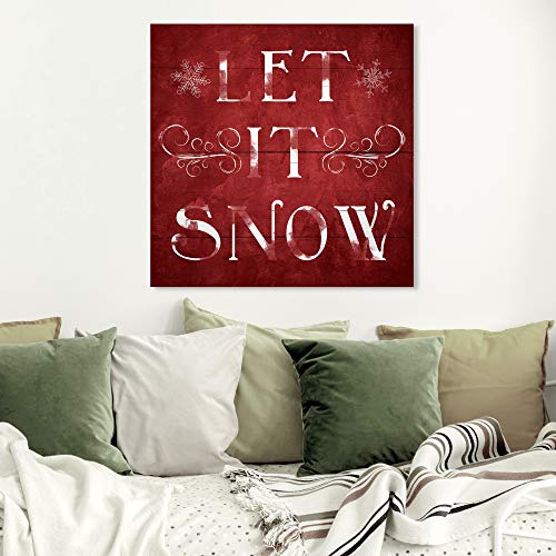 Wynwood Studio Holiday 'Let It Snow' Christmas Wall Art Canvas 30x30 inch, Red & White