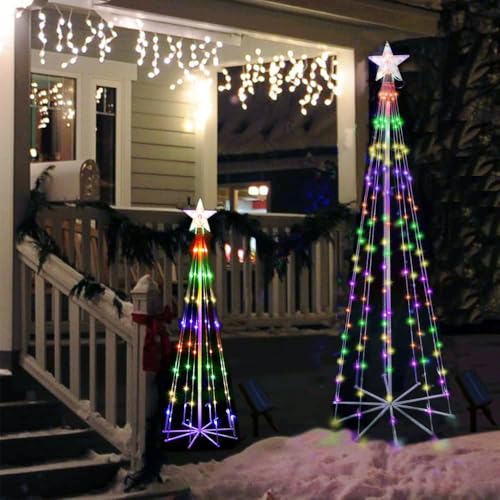 HyDsen 6FT+4FT Multicolor LED Lightshow Cone Wire Christmas Tree with Star Topper