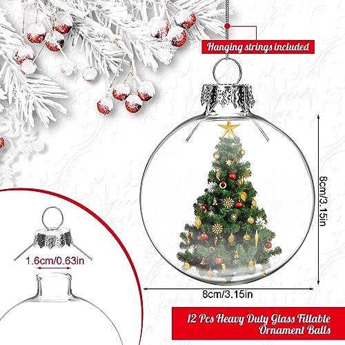 Liliful Clear Glass Christmas Ornaments 3.15 in - Pack of 12