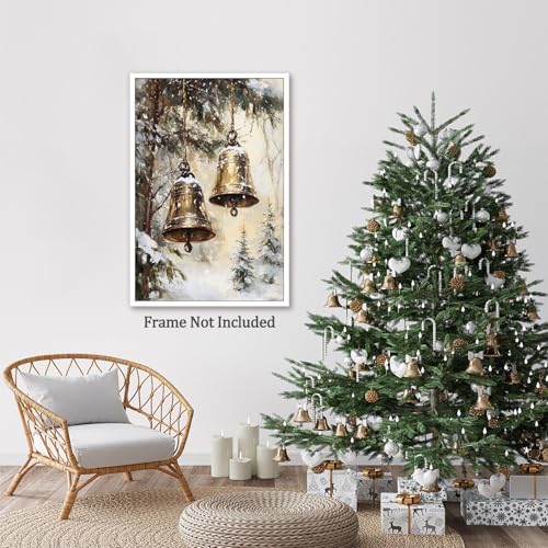 ZETCGSH Vintage Christmas Jingle Bells Canvas Wall Art Print 12x16 Unframed