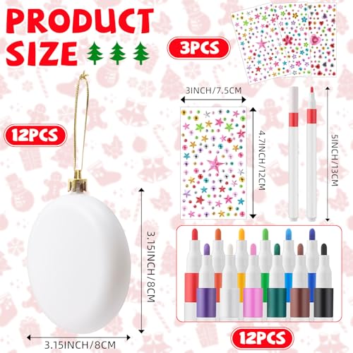 Syhood 12 Pcs DIY Christmas White Flat Ball Ornaments 3.15-inch Set