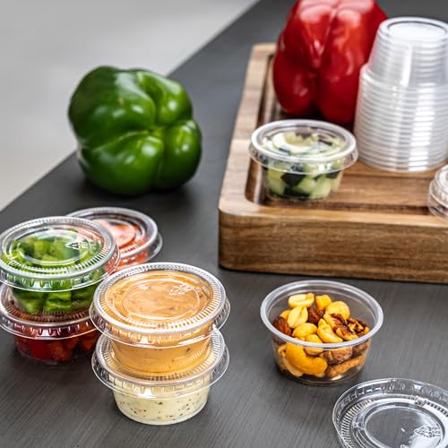 Amazon Basics Disposable Plastic Portion Cups with Lids, 2oz, 50 Pack