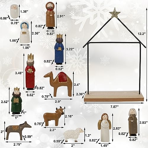 13-Piece Miniature Nativity Scene Set with Holy Family Resin Figurines