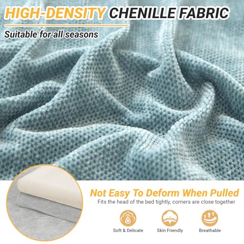 Chenille Bed Headboard Cover - Stretch Velvet Protector for King & Queen Size