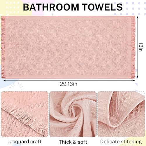 4-Pack Boho Cotton Hand Towels - Decorative Jacquard Fringe Bath Towel Set