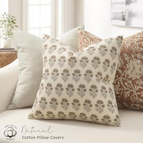 Vintage Floral Pillow Covers 18x18 Set of 2, Farmhouse Botanical Cushion Cases