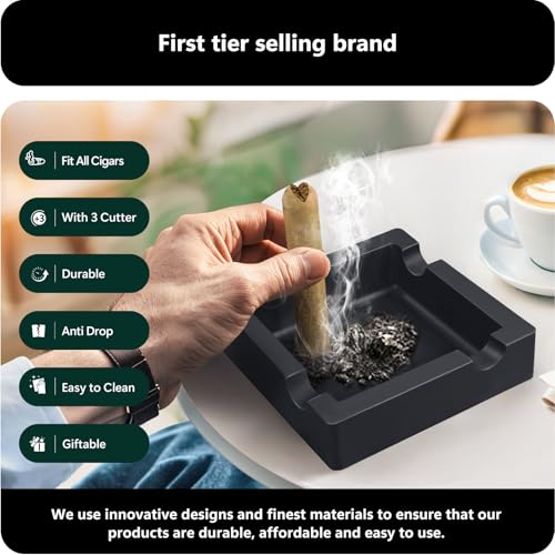 Silicone Cigar Ashtray Set for Patio with 3 Stainless Steel Cutters