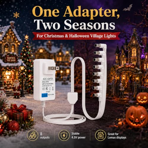 4.5V Power Adapter for Lemax Christmas Halloween Village Lights - Multi-Output Replacement