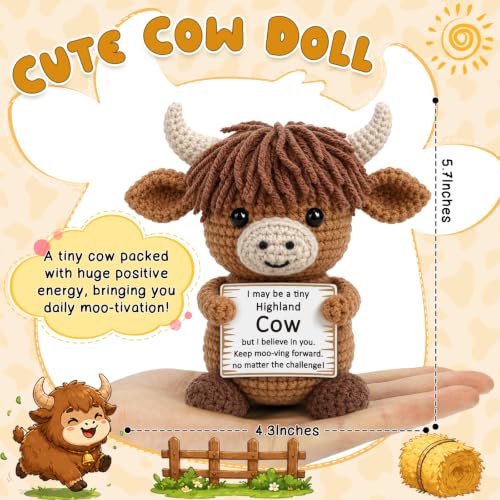 Crochet Highland Cow Encouragement Gift with Positive Message Card