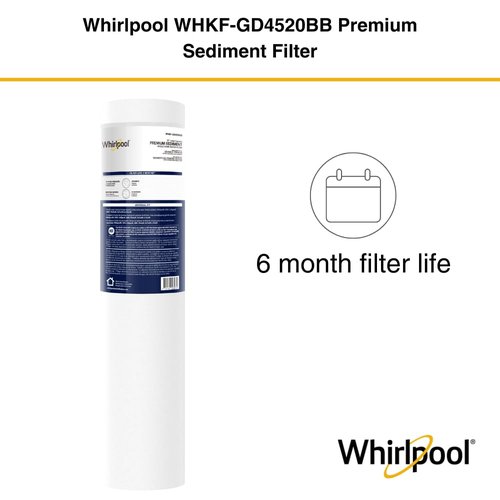 Whirlpool 20" x 4.5" Large Whole House Sediment Filter WHKF-GD4520BB, NSF Certified 25 Micron Filtration, 6-Month Life, Replacement Cartridge Fits Most 20-Inch Home Water Filter Housings