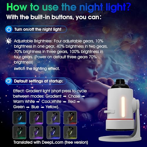 4K HD Galaxy Star Projector with 10 Slides and 8 Color LED Night Light