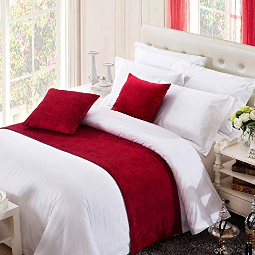 OSVINO Soft Chenille Bed Runner Scarf for Bedroom & Hotel - Red, 260x50cm