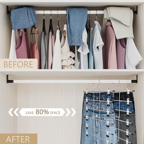 Lumigens 6-Tier Pants Hangers with Clips - Space Saving Closet Organizer 2 Pack