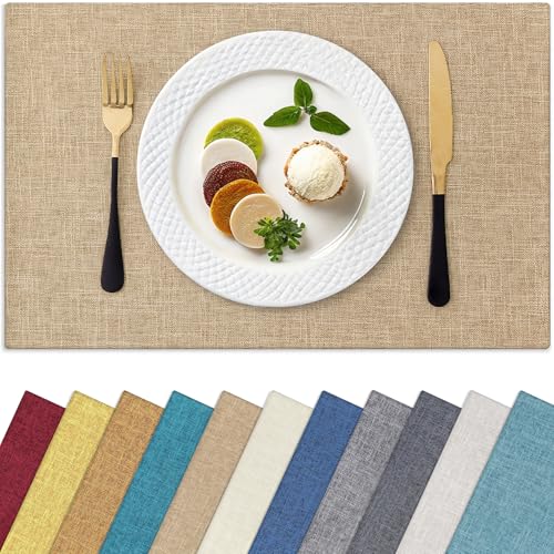 Cotton Linen Placemats Set of 6, 13" x 19" Washable Heat Resistant Mats