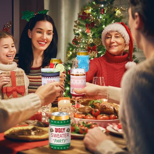 Tiamon 12 Pack Christmas Ugly Sweater Can Coolers - 12oz Party Sleeves