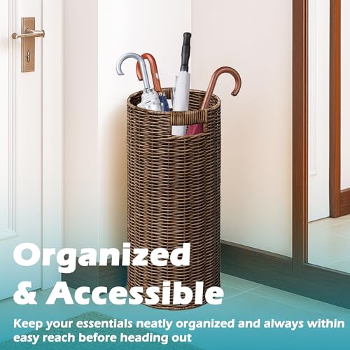 Handwoven Rattan Umbrella Stand with Drip Tray - 21-Inch Entryway Holder