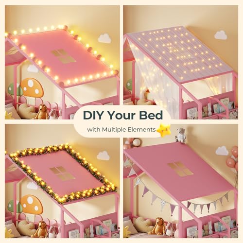 Twin Montessori House Bed with Guardrails, Book Shelf & Storage Drawers