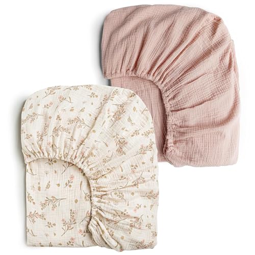 100% Cotton Muslin Crib Sheets 2-Pack - Soft Fitted Sheet for 52" x 28"