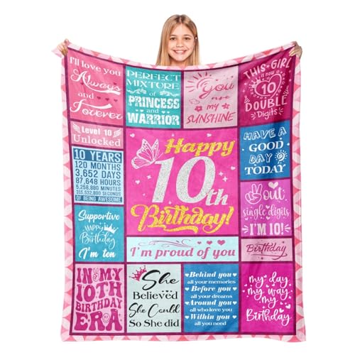 10th Birthday Gift Blanket for Girls - 50" x 60" Soft Keepsake Throw