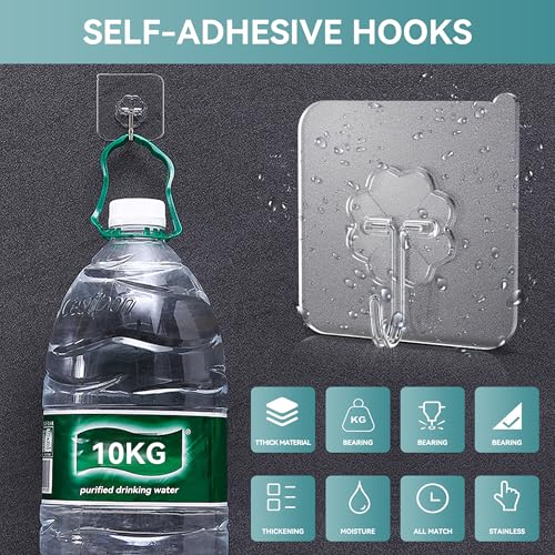 28 Pack Heavy Duty Adhesive Wall Hooks - Waterproof Clear Self-Stick Hooks