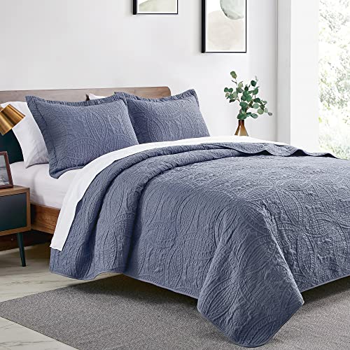 Love's Cabin Queen Quilt Set - Blue Lightweight Summer Bedspread