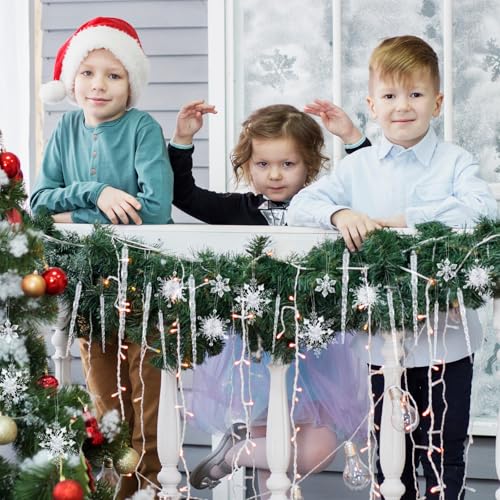 Chuangdi 72 Pcs Glitter Clear Snowflake Icicle Christmas Ornaments Set