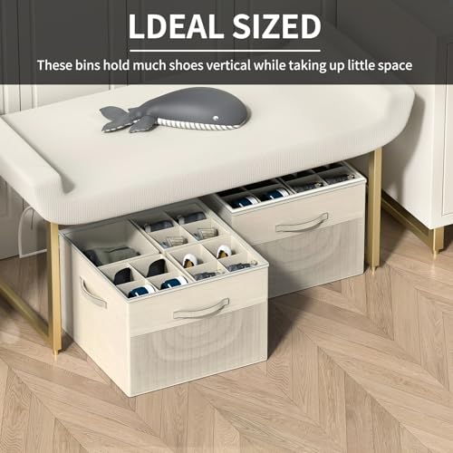 Foldable Fabric Shoe Organizer Box with Adjustable Dividers & Clear Cover