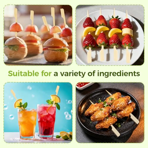 BOWXUR 4.7 Inch Bamboo Appetizer Skewers 300 Pack - Cocktail & Charcuterie Picks