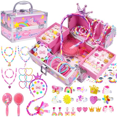 Unicorn Jewelry Set for Girls with Storage Box - 45-Piece Dress Up Accessory