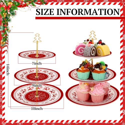 Lallisa Snowflake 3-Tier Christmas Cake Stand 10/9/7 in Blue & White Ceramic with Gold Frame