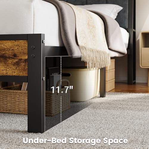 Full Size Platform Bed Frame with LED Lights and Charging Station