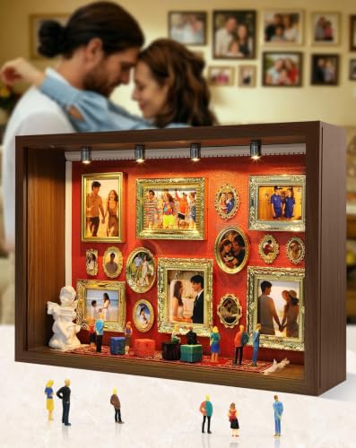 DIY Memory Museum Shadow Box Kit with 15 Mini Picture Frames & Spotlights