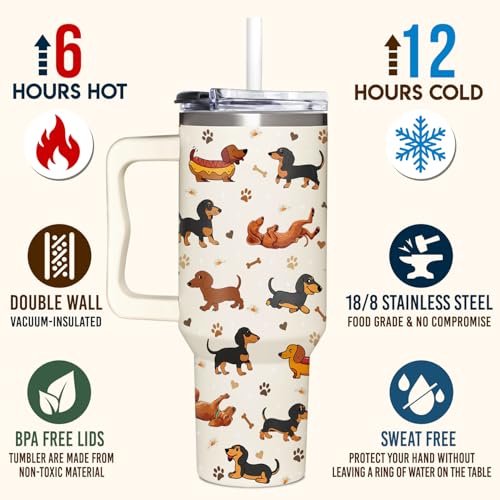 Girl Loves Dachshund Tumbler 40oz with Handle & Straw - Dachshund Mom Gift