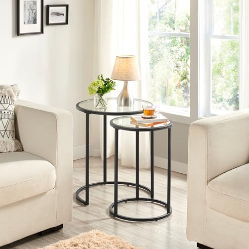 2-Piece Round Nesting Side Table Set with Tempered Glass Top