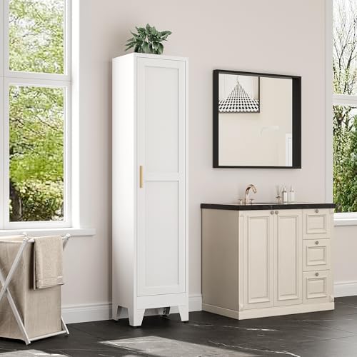 67-Inch Tall Narrow Storage Cabinet, Slim Metal Linen Cabinet with 5 Shelves